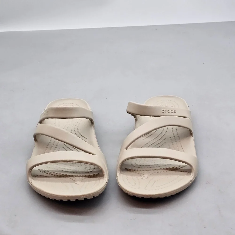 Crocs Swiftwater Sandal Womens 9 Beige Tan Strappy Slip On Comfort Slides 203998